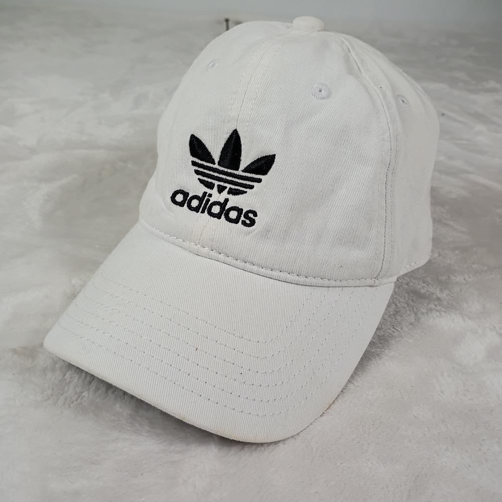 Adidas Baseball Cap Womens OSFW‎ White Trefoil Logo Adjustable Strapback Hat Y2K